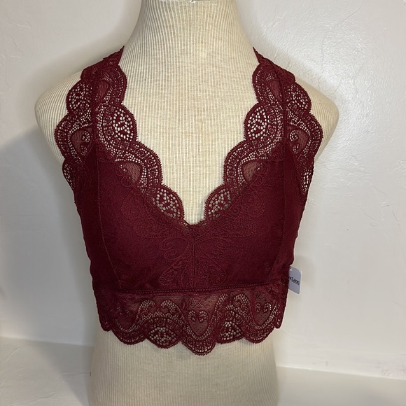 Zenana wine lace racerback bralette w/ pads L - Picture 1 of 9